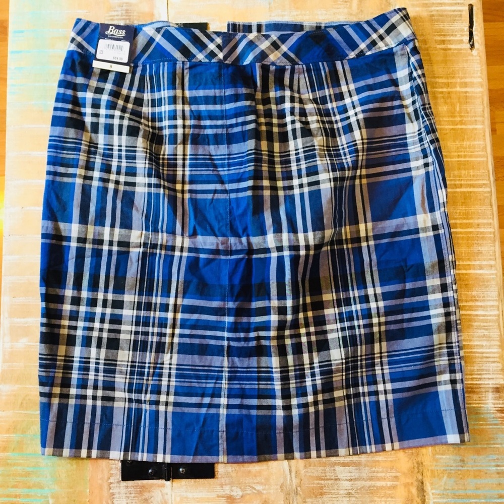 NWT G.H. Bass Plaid Cotton Skirt 8 blue black - Picture 2 of 7